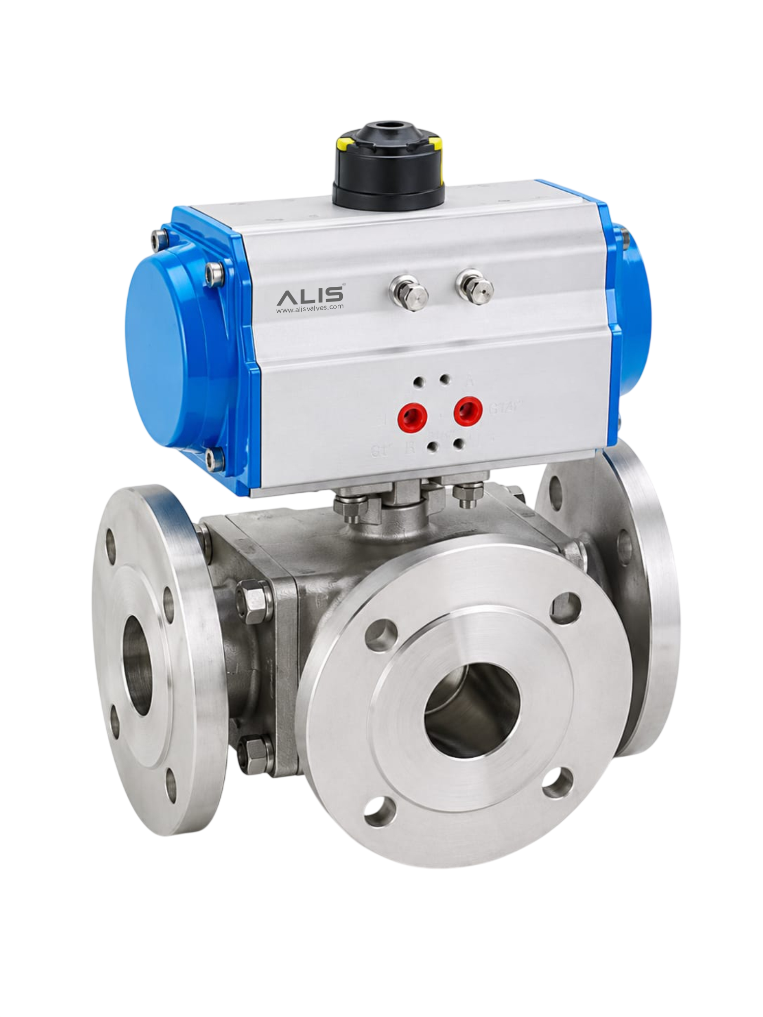 Pneumatic 3 Way Flanged Ball Valve