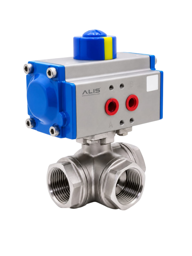 Pneumatic 3 Way Screwed End Ball Valve
