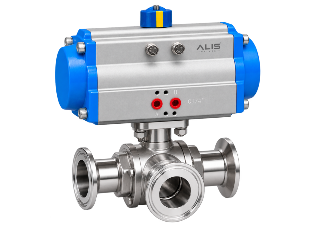 Pneumatic 3 Way TC End Ball Valve