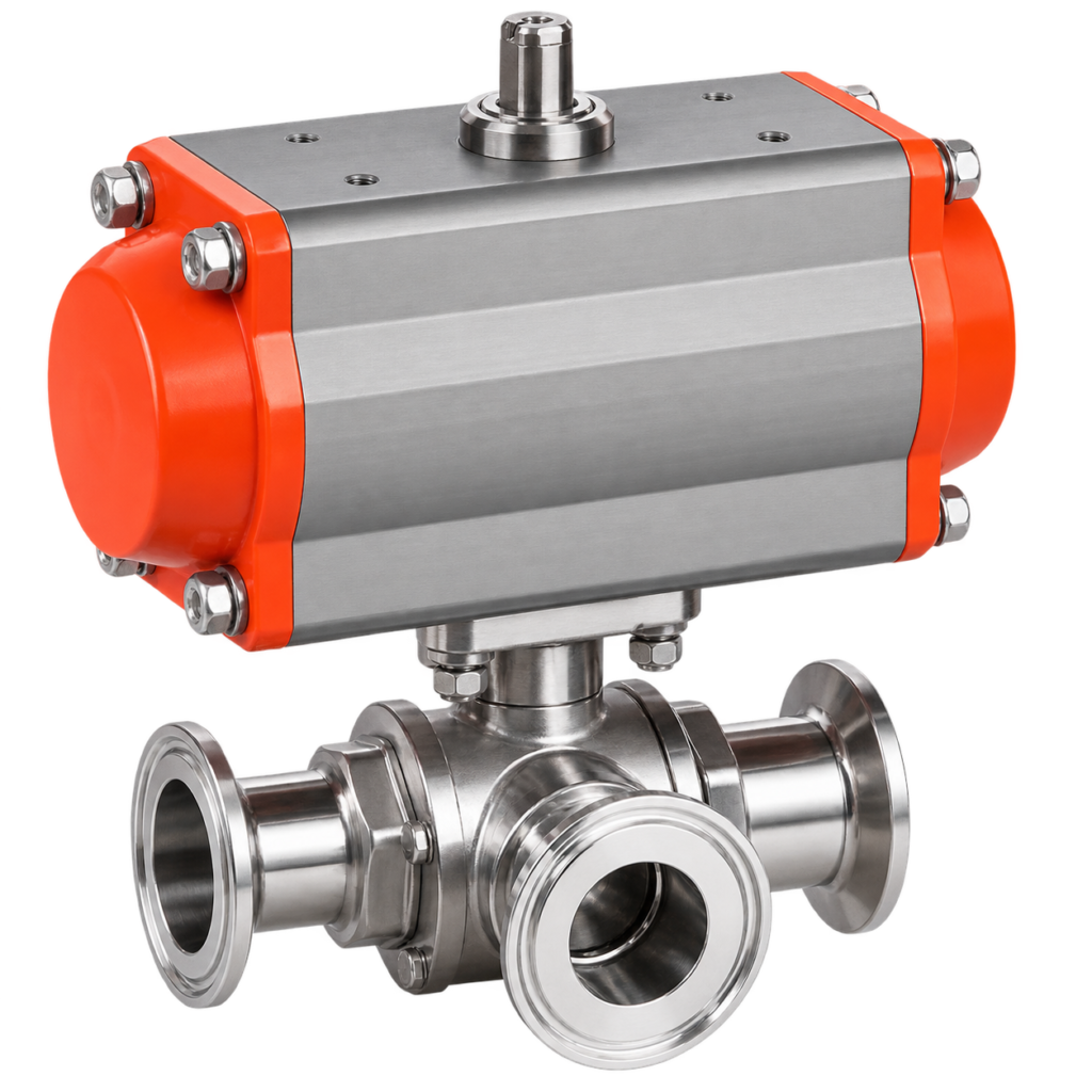 Pneumatic 3 Way TC End Ball Valve